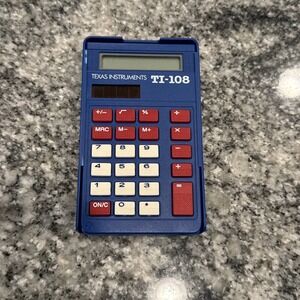 Vintage Texas Instruments TI-108 School Solar Calculator Blue Basic Math w Cover